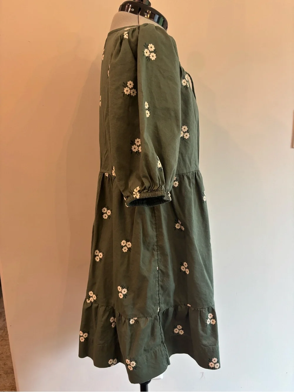 Old Navy Olive Green Floral Tie-Front Dress